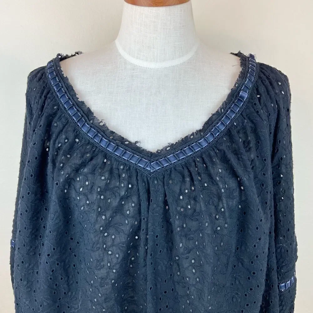 Free People Darcy Eyelet Black Blouse